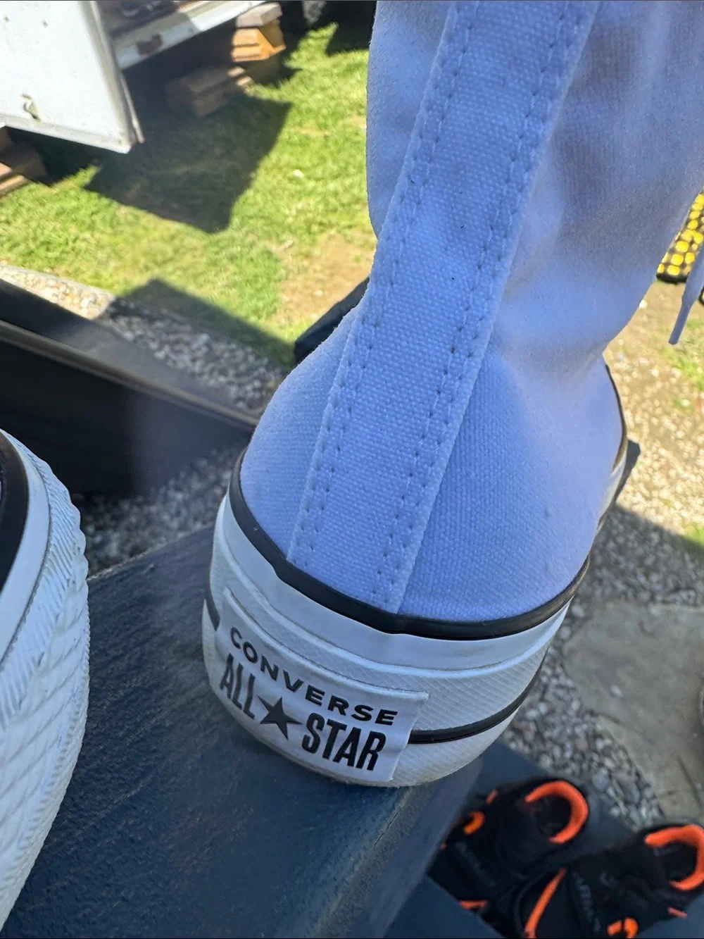 Converse White High Top Sneakers with Black Trim - Picture 4 of 14